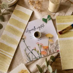 Aquarelle végétale artisanale – vert olive